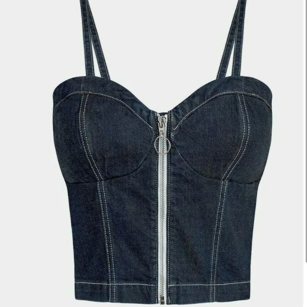 NEW Taylor Hill by Joe’s Jeans Maddix Denim Bustier Front Zip Size S Cropped Top